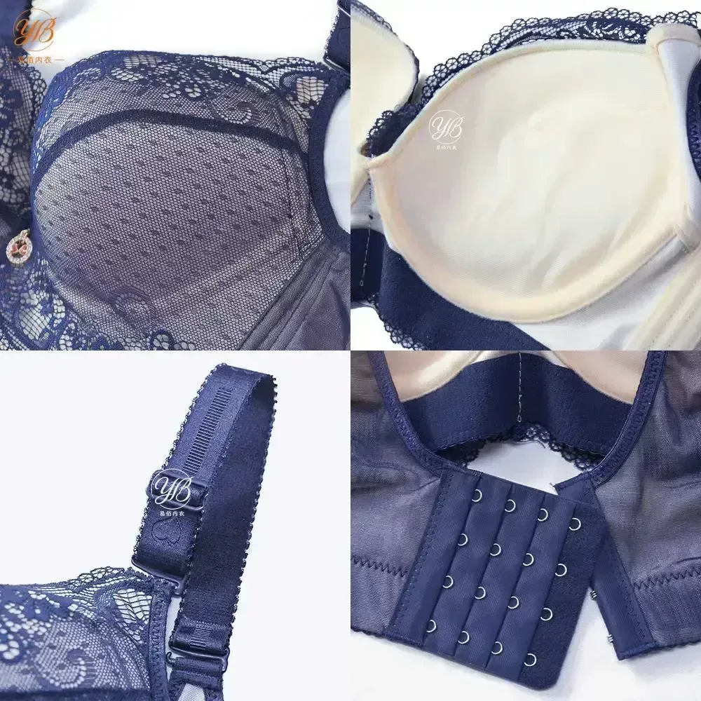 欧美蕾丝无痕内衣女有钢圈蕾丝大码聚拢文胸调整提拉文胸