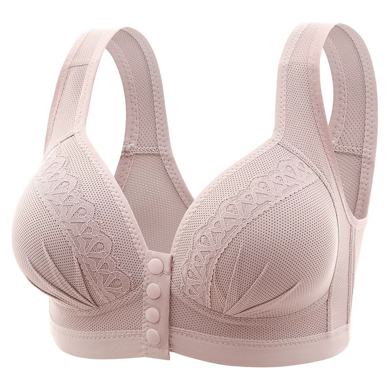 大码前扣哺乳内衣女 纽扣式喂奶文胸无钢圈聚拢提胸侧收副乳胖 mm